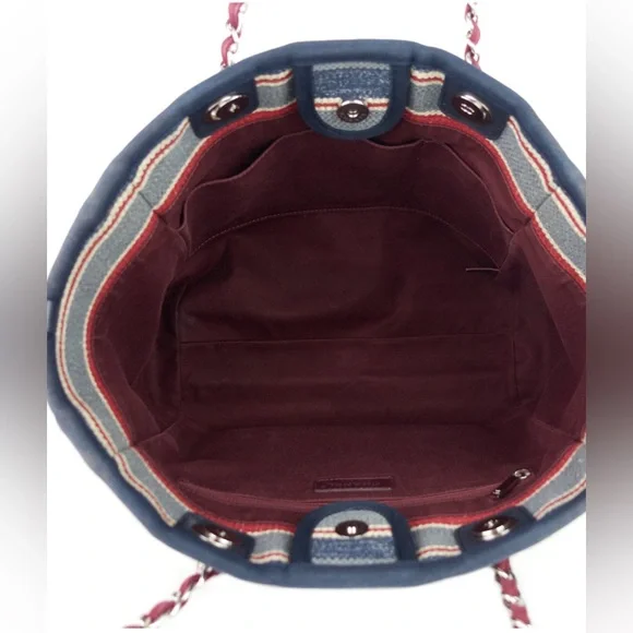 CHANEL Deauville Small Canvas Shopping Tote Bag Cream Multicolor Sides Authentic - Picture 8 of 11